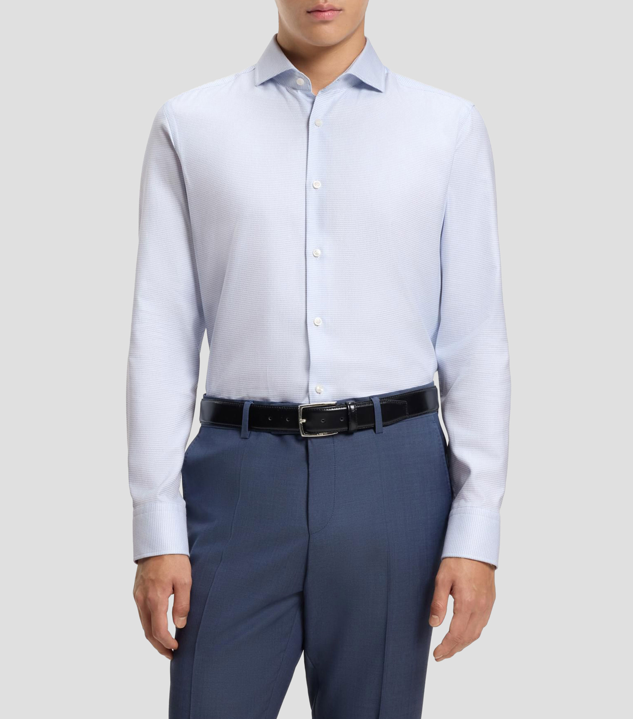 Camisa slim fit en sarga de algodón Hombre